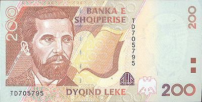 Купюра "200 лек" - Албания, 2001 год албанского поэта, деятеля национального Возрождения инфо 9442b.